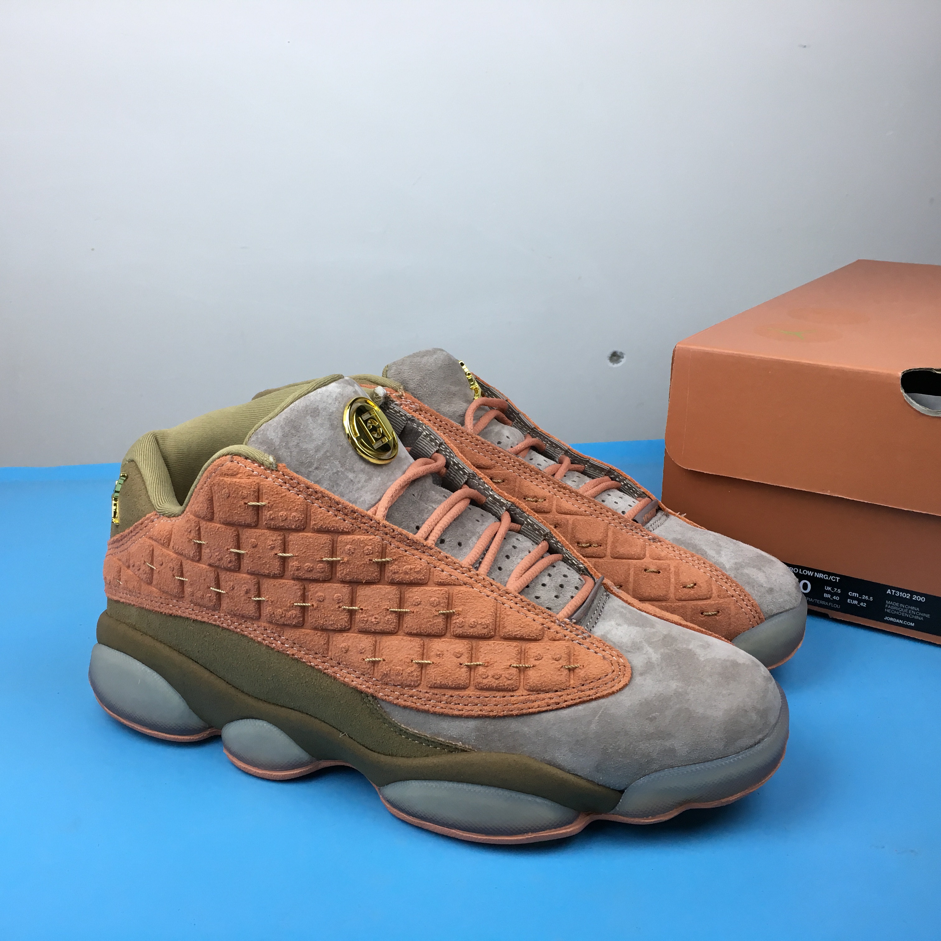 CLOT x Air Jordan 13 Low Grey Orange Brown Shoes - Click Image to Close